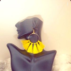 Yellow hoop tassel earrings